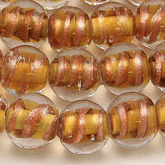 Beads 8mm Round,  Copper Swirl, AMBER