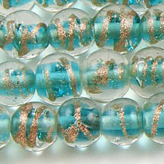 Beads 8mm Round,  Copper Swirl, TEAL AQUA