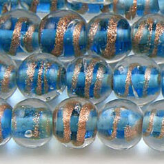 Beads 8mm Round,  Copper Swirl, BLUE AQUA