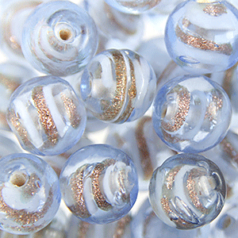 Beads, 10mm Round, Transparent Swirl, BLUE