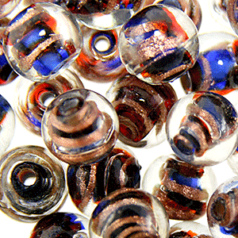 Beads, 10mm Round, Transparent Swirl, NAVY BLUE