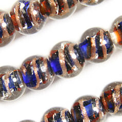 Beads, 10mm Round, Transparent Swirl, NAVY BLUE