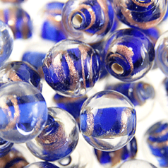 Beads, 10mm Round, Transparent Swirl, COBALT BLUE