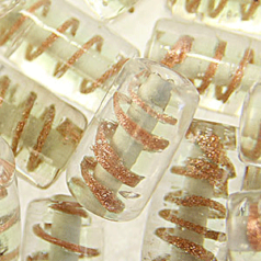 Beads, 15x10mm Tube, Copper Swirl, PALE GREEN