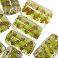 Beads, 15x10mm Tube, Copper Swirl, CHARTREUSE