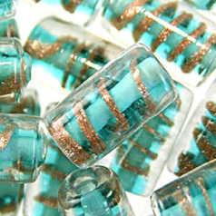 Beads, 15x10mm Tube, Copper Swirl, TEAL AQUA