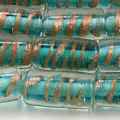Beads, 15x10mm Tube, Copper Swirl, TEAL AQUA