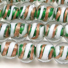 10mm Round Trans. Swirl Glass Bead - Green