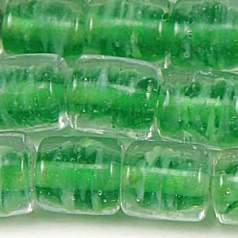 Beads, Glass Beads,  8x10mm Tube Swirl, GREEN