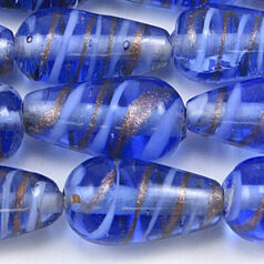11x22mm Transparent Drop Swirl Glass Bead - Blue / Purple