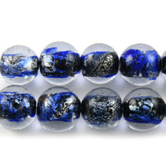 Beads, 10mm Round, Black Silverfoil, BLUE