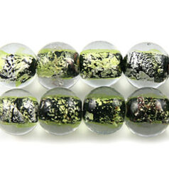 Beads, 10mm Round, Black Silverfoil, PERIDOT