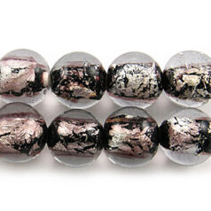 Beads, 10mm Round, Black Silverfoil, LIGHT PURPLE