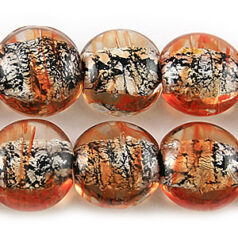 Beads, 10mm Coin,  Black Silverfoil,  ORANGE