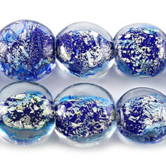 Beads, 10mm Coin,  Black Silverfoil,  BLUE AQUA