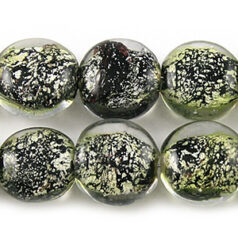 Beads, 14mm Coin,  Black Silverfoil,  PERIDOT