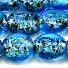 Beads, 6x13mm Flat Oval, Silverfoil, TURQUOISE