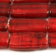 Beads, 5x11x22mm Flat Rectangle, Silverfoil,  RED