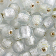 Bead, Lampwork Glass 8mm Round Silverfoil Transparent - Crystal, holesize 1.5mm