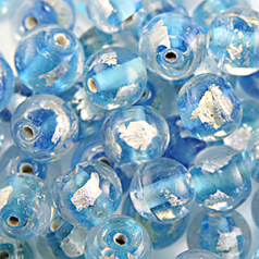 Bead, Lampwork Glass 8mm Round Half Foil Transparent - Turquoise, holesize 1.5mm