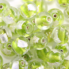 Bead, Lampwork Glass 8mm Round Half Foil Transparent - Green, holesize 1.5mm