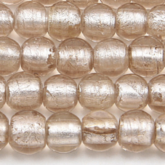 Bead, Lampwork Glass 8mm Round Silverfoil Transparent - Light Pink, holesize 1.5mm