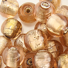 Bead, Lampwork Glass 10mm Round Silverfoil Transparent - Light Pink, holesize 1.5mm