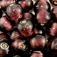 Bead, Lampwork Glass 10mm Round Silverfoil Transparent - Dark Purple, holesize 1.5mm