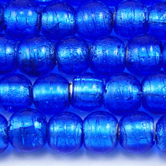 Bead, Lampwork Glass 8mm Round Silverfoil Transparent - Dark Turquoise, holesize 1.5mm