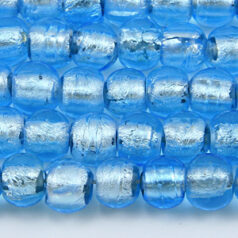 Bead, Lampwork Glass 8mm Round Silverfoil Transparent - Turquoise, holesize 1.5mm