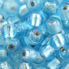 Bead, Lampwork Glass 8mm Round Silverfoil Transparent - Turquoise, holesize 1.5mm