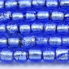 Bead, Lampwork Glass 8mm Round Silverfoil Transparent - Light Sapphire, holesize 1.5mm