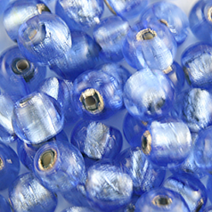 Bead, Lampwork Glass 8mm Round Silverfoil Transparent - Light Sapphire, holesize 1.5mm