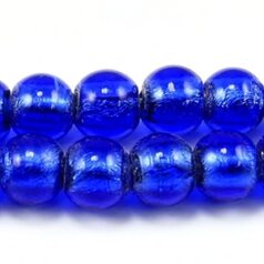 Bead, Lampwork Glass 8mm Round Silverfoil Transparent - Sapphire, holesize 1.5mm
