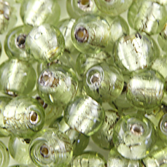 Bead, Lampwork Glass 8mm Round Silverfoil Transparent - Chartreuse, holesize 1.5mm