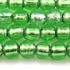 Bead, Lampwork Glass 8mm Round Silverfoil Transparent - Pale Green, holesize 1.5mm