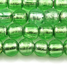 Bead, Lampwork Glass 8mm Round Silverfoil Transparent - Pale Green, holesize 1.5mm