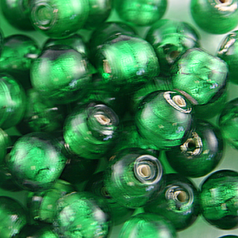 Bead, Lampwork Glass 8mm Round Silverfoil Transparent - Light Emerald, holesize 1.5mm