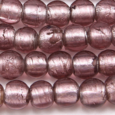 Bead, Lampwork Glass 8mm Round Silverfoil Transparent - Amethyst, holesize 1.5mm