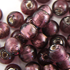 Bead, Lampwork Glass 8mm Round Silverfoil Transparent - Dark Purple, holesize 1.5mm