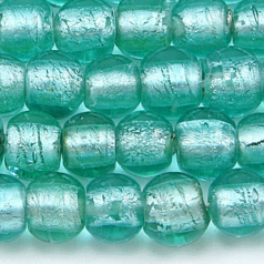 Beads, 8mm Round, Silverfoil, BLUE AQUA
