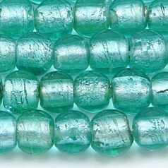 Beads, 8mm Round, Silverfoil, BLUE AQUA