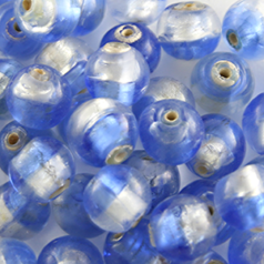 Beads, 10mm Round, Two-Tone Silverfoil, BLUE/CRYSTAL