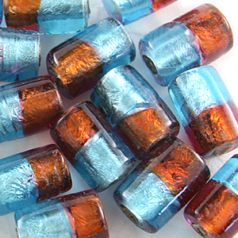15x10mm Tube Two-Tone Silverfoil -Topaz/Aqua