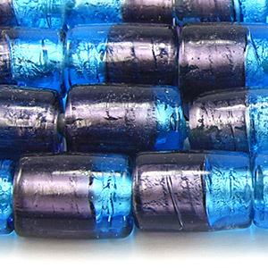 Beads, 15x10mm Tube, Two-Tone Silverfoil, BLUE/AMETHYST