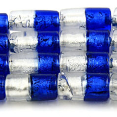 Beads, 15x10mm Tube, Two-Tone Silverfoil,  BLUE/CRYSTAL