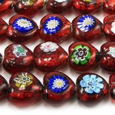 Beads, 12mm Foil Heart, RED