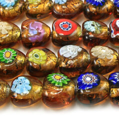 Beads, 12mm Foil Heart, BROWN