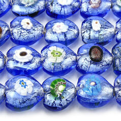 Beads, 12mm Foil Heart, LIGHT SAPPHIRE