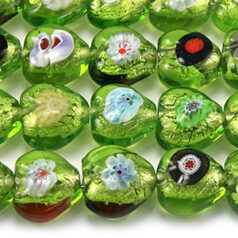 Beads, 12mm Foil Heart, PERIDOT